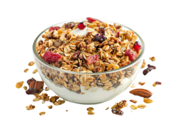 Tasty granola with yogurt in bowl
.isolated on white background