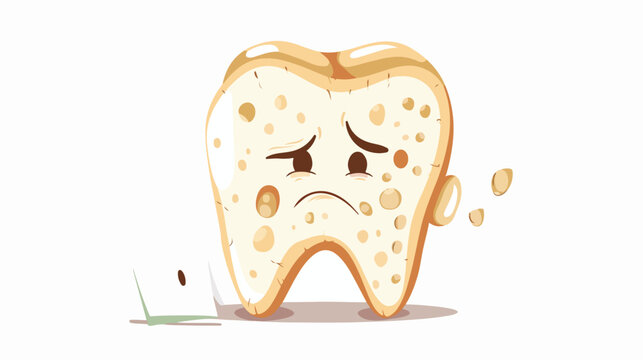 Unhealthy tooth character suffering from caries. Sad s