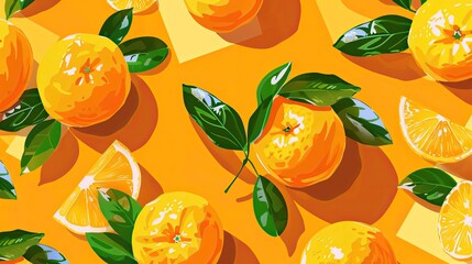 Vivacious mandarin orange design unfurls in tangy citrus pop art spectacle stretching dynamically with unbridled illustrative exuberance