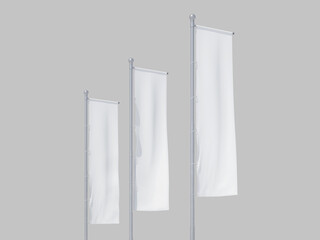 White Blank Three Vertical Banner Flag Mockup 3D Render