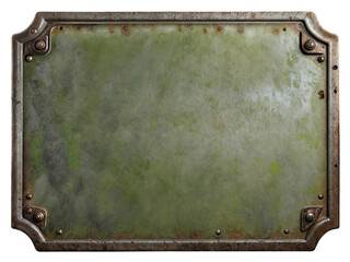 Obraz premium Blank rusted metal plate on a transparent background. PNG image of a blank metal signboard covered in rust.