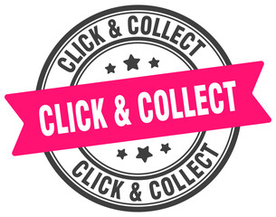 click & collect stamp. click & collect label on transparent background. round sign