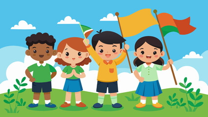 Obraz na płótnie Canvas children-holding-flag