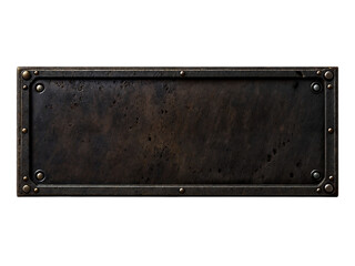Blank rusted metal plate on a transparent background. PNG image of a blank metal signboard covered in rust.
