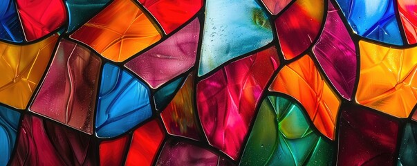 Fototapeta na wymiar Vibrant mosaic of stained glass creating a beautiful pattern reminiscent of modern art