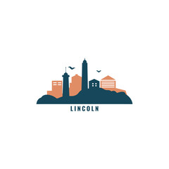 Obraz premium UK Lincoln cityscape skyline city panorama vector flat modern logo icon. United Kingdom, England town emblem idea with landmarks and building silhouettes. Isolated graphic