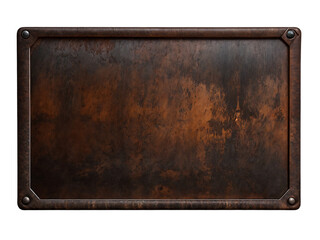 Blank rusted metal plate on a transparent background. PNG image of a blank metal signboard covered in rust.