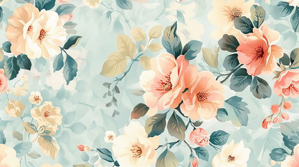 Retro floral background illustration showcasing vintage floral wallpaper design in soft pastel hues and delicate floral motifs, capturing nostalgic charm, romantic elegance of vintage interior decor