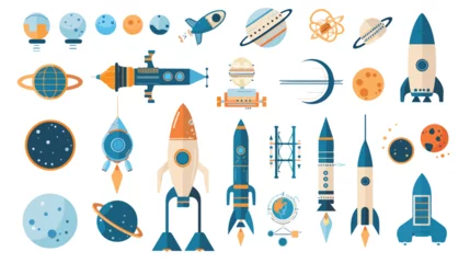 Foto op Canvas Vector exploring Galaxy space technology flat icon set © Prince