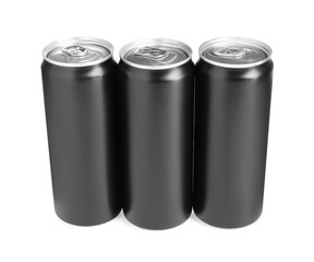 Energy drinks in black cans isolated on white