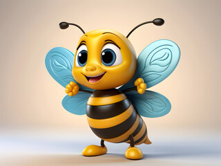 Naklejka premium 3d Illustration of Cute bee cartoon on white background logo