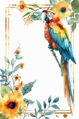 Macaw Parrot in Floral Artwork Frame - Wildlife Theme