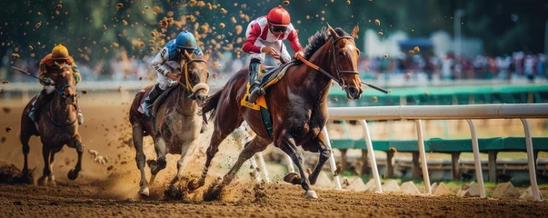 Fotobehang Dynamic capture of horse racing action with jockeys striving to win in a high-stakes competition © amazingfotommm