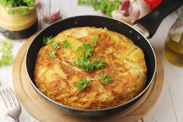 Traditional Spanish dish tortilla on the table