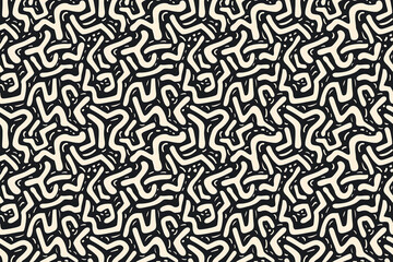 Complex black and white maze-like seamless pattern