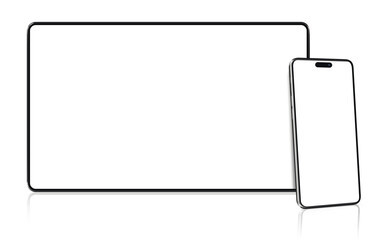 Realistic mockup tablet and smartphone with empty screens. Phone and tablet mockup.