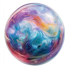 A vibrant, swirling composition of colors within a spherical shape, suggestive of cosmic or artistic themes.