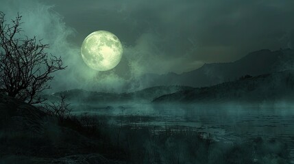 Full moon rising over a silent
