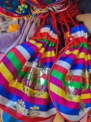 Traditional Korean handmade lucky bag in various colors - Koreans give a fortune pouch with cash to family, relatives and friends wishing them another happy and healthy New Year