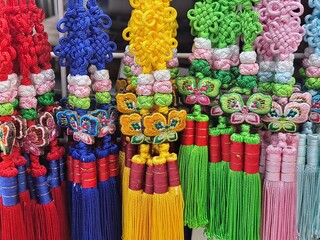 Traditional Korean handmade knots in various colors