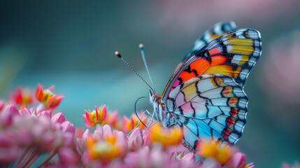 Colorful butterfly on a little flower - obrazy, fototapety, plakaty