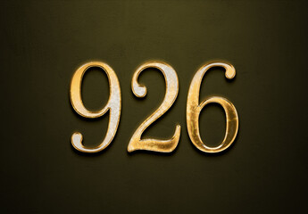 Old gold effect of 926 number with 3D glossy style Mockup.	
