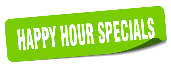 happy hour specials sticker. happy hour specials label