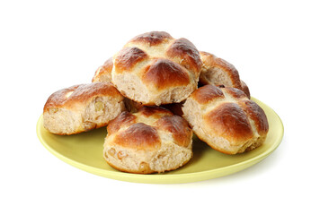 Tasty hot cross buns isolated on white