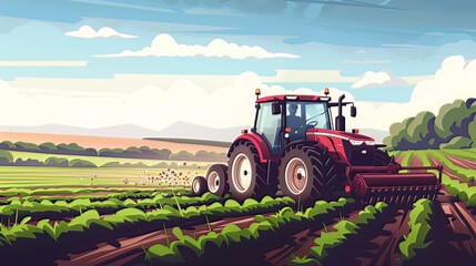 Obraz premium The American farmer is driving a tractor, tending to the fields of a farm, embodying agriculture concepts
