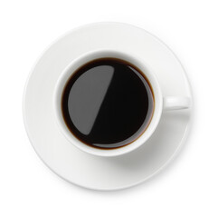 Cup of aromatic coffee isolated on white, top view