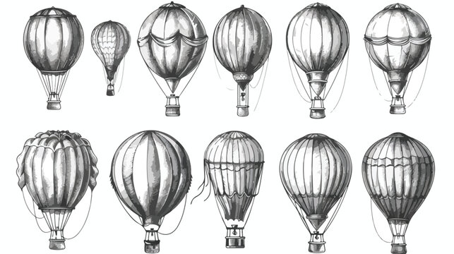 Vintage Hot Air Balloons Vector illustration. Thin lin