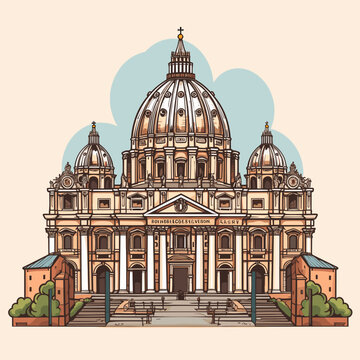 recommend clip art: Basilica of Saint Peter hand-drawn comic illustration. Saint Peter's Basilica. Vector doodle style cartoon illustration