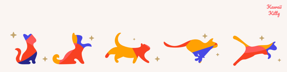 Kawaii Cats vector illustration  Smiling Kitty, cute and round-faced catb