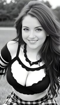 Beautiful young woman in the park,  Black and white image