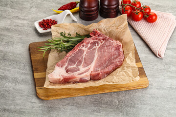 Raw pork neck steak uncoocked