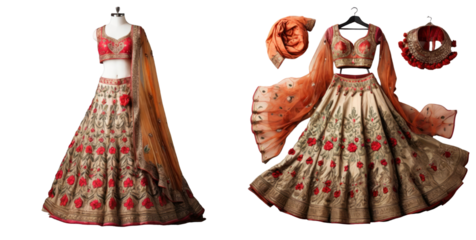 set of lehenga isolated on transparent background
