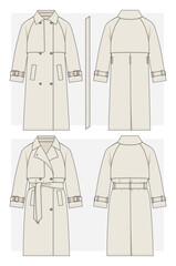 Classic trench coat technical sketch. Vector illustration.