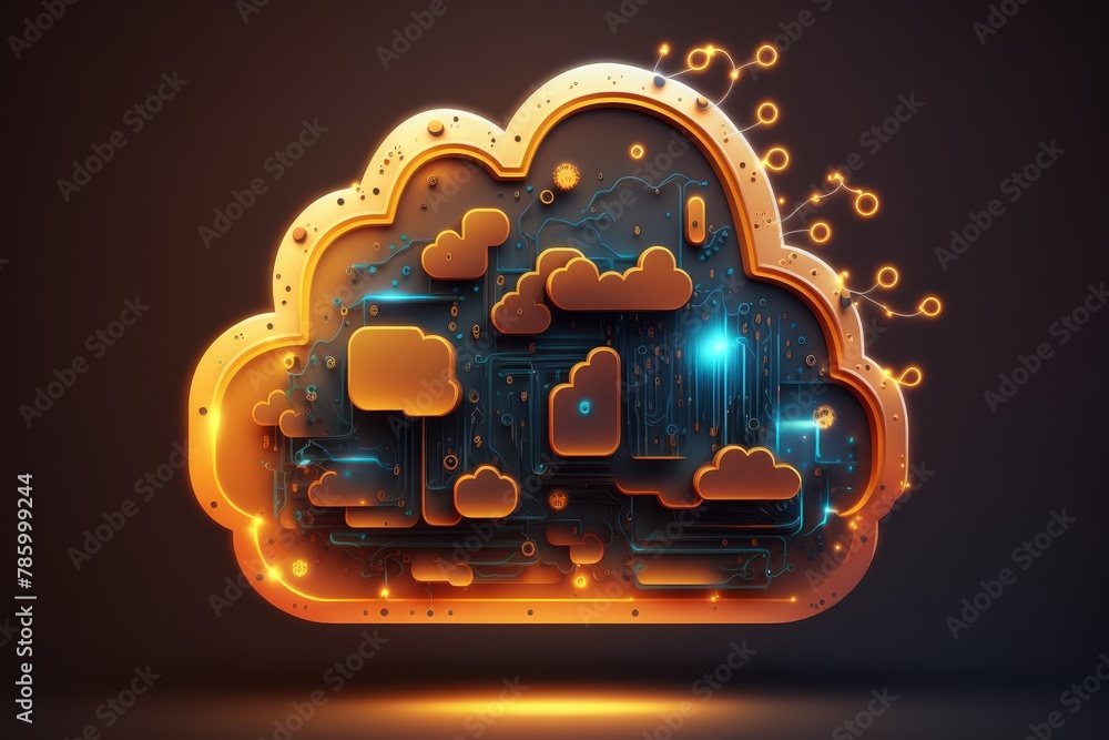 Aufkleber cloud computing technology concept. illustration of cloud with circuit board