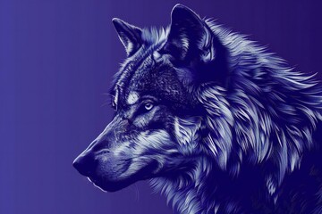 Portrait of a wolf on a purple background,  Illustration