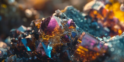 A close-up image emphasizing the vibrant, iridescent colors of a crystal mineral formation
