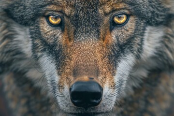 Close-up portrait of a wolf with yellow eyes,  Wildlife animal