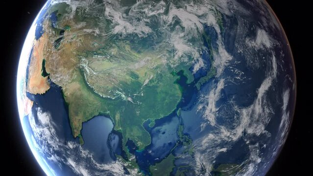 Realistic Earth From Space Zoom In Clouds China Beijing