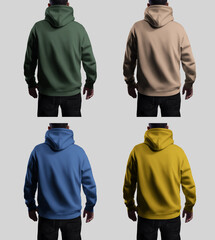 Template hoodie oversized for a man, bright colored clothing, back view, isolated on background with shadows. Set