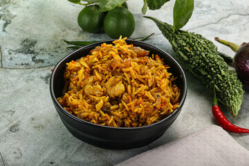 Indian cuisine - briani with prawns