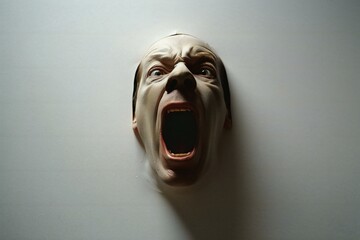 Screaming face in a white wall,  Scary facial expression
