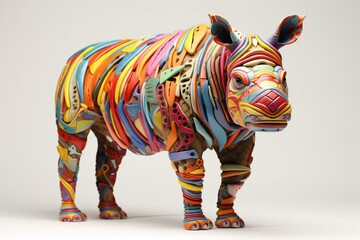  rendering of a rhinoceros made of colorful plasticine - obrazy, fototapety, plakaty