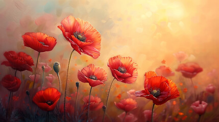Oil painting of red poppies close-up, an idea for wall decor in an apartment