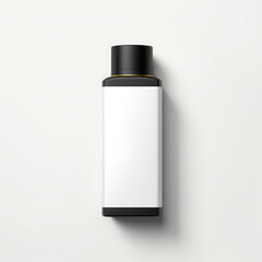 Black bottle mockup, black cap and white product label for beauty products.
