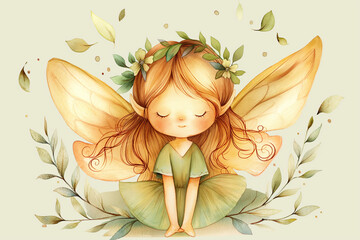 toy cute fairy with wings watercolor illustration © kazakova0684