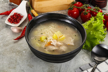 Homemade chicken soup with vegetables